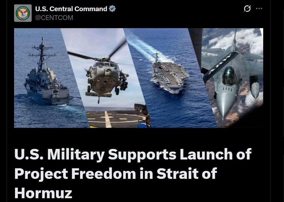 美軍本週將重啟「自由計畫」(Project Freedom)行動。(X@CENTCOM)