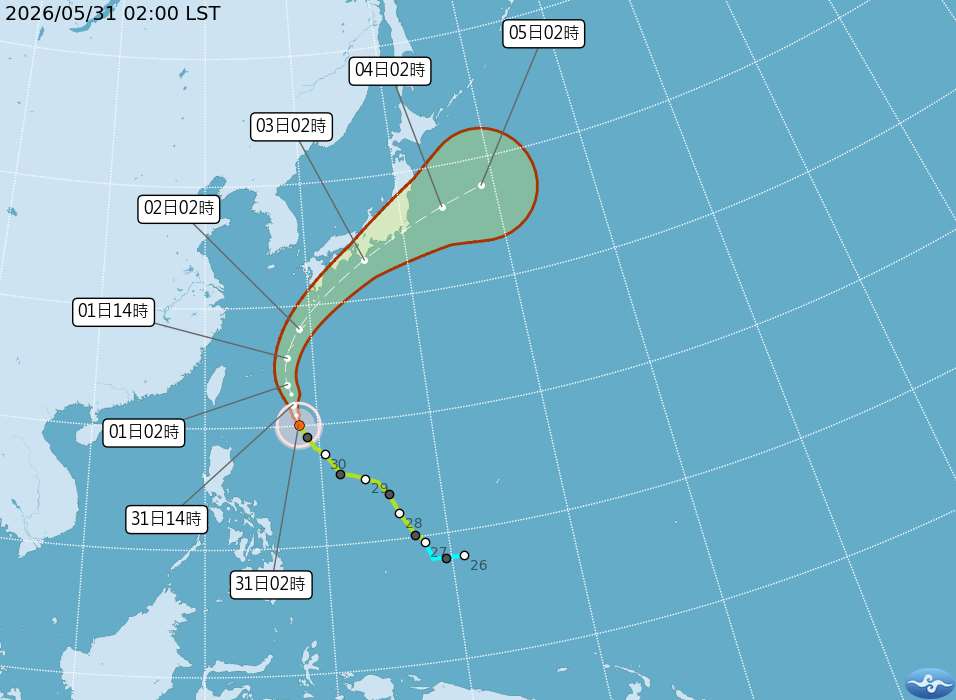 氣象專家31日表示，輕颱薔蜜將增強為中颱。(圖：氣象署)