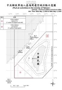 國防部今天(4日)公布統計自昨天(3日)上午6時起至今天上午6時止，共軍在台海周邊活動情況。(國防部提供)
