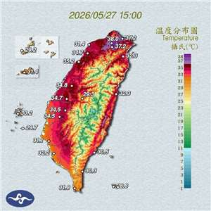 受到太平洋高壓影響，雙北地區今天飆出少見高溫。(中央氣象署提供)