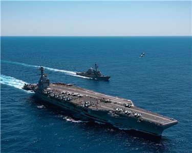 歷經為期11個月的海外部署後，全球最大航空母艦「福特號」16日返回美國維吉尼亞州。示意圖。(圖:FB/USSGeraldRFord)