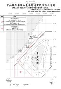 國防部公布自昨天(9日)上午6時起至今天上午6時止，共軍在台海周邊活動情況。(國防部提供)