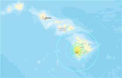 夏威夷州當地時間22日晚間發生規模6.0強震。（USGS官網)