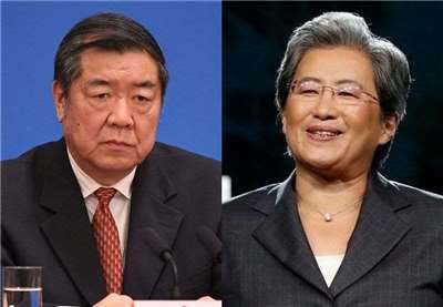 中國國務院副總理何立峰18日在北京人民大會堂會見美國超微(AMD)執行長蘇姿丰。(合成圖)