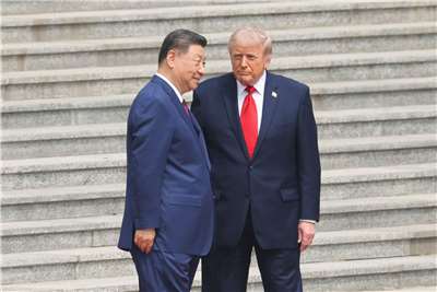 美國總統川普14日與中國國家主席習近平會面。