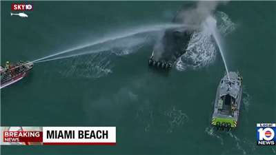 美國佛羅里達州邁阿密(Miami)附近9日發生船隻爆炸事故。(翻攝X平台/@Trending_Sidu影片)
