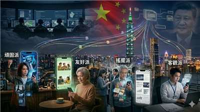 中國企業中科天璣開發的GoPro系統將台灣人分成四類，利用AI客製化並精準操弄認知。(AI生成)