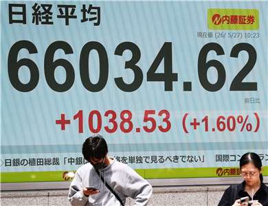 日經指數27日盤中一度漲破66000點大關。
