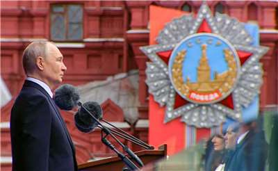 俄羅斯總統普丁(Vladimir Putin)(圖)9日在「勝利日」(Victory Day)閱兵，紀念蘇聯在第二次世界大戰擊敗納粹德國。(X平台/@mfa_russia)