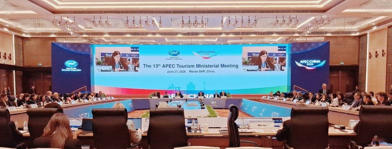 TD
APEC部長會議　陳玉秀談台灣智慧包容性旅遊
2026亞太經濟合作會議（APEC）第13屆觀光部長會
議日前在澳門召開，交通部觀光署長陳玉秀代表台灣
參加，會中向國際介紹「智慧包容性旅遊」政策。
（觀光署提供）
中央社記者余曉涵傳真　115年6月29日