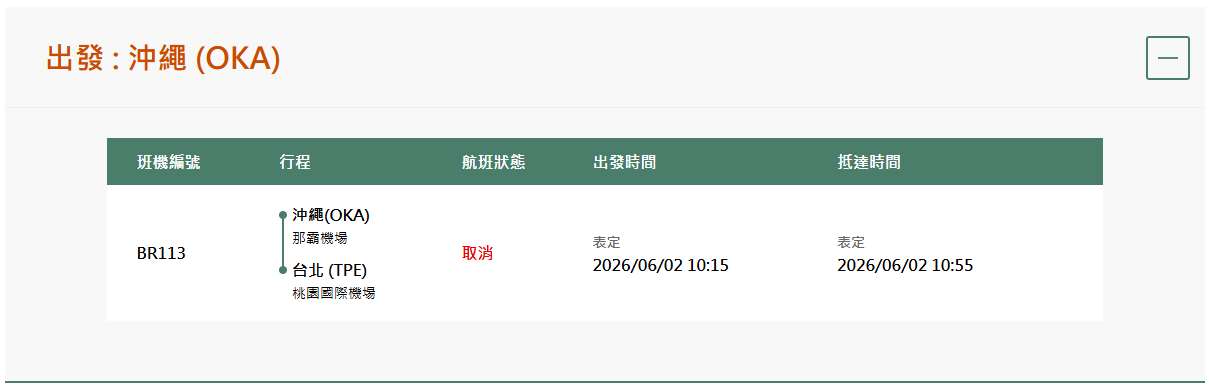 颱風薔蜜靠近日本，長榮航空明天(2日)BR112、BR113桃園-沖繩航班取消。(圖 : 長榮航空)