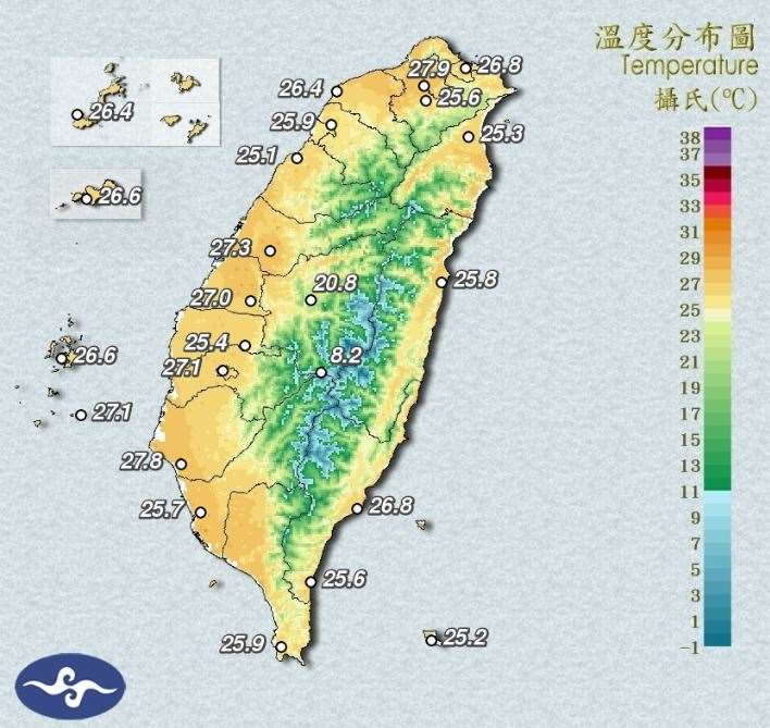 中央氣象署指出，23日天氣和22日類似，在太平洋高壓影響之下，各地晴到多雲，高溫炎熱，只有在山區有午後零星短暫雷陣雨。(圖:交通部中央氣象署)