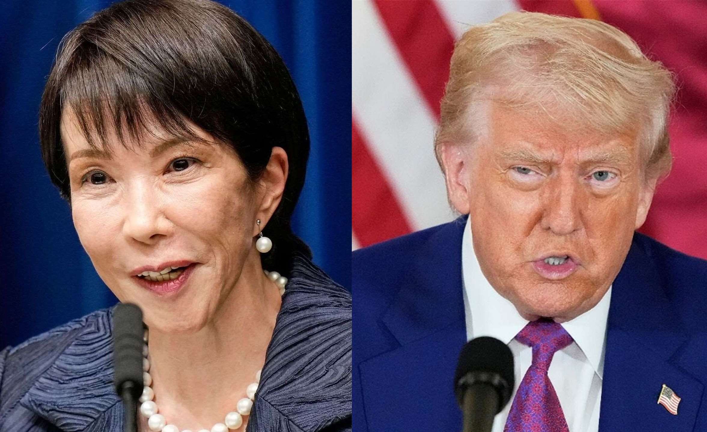 日本首相高市早苗與美國總統川普，在法國G7峰會場邊會談。合成圖。