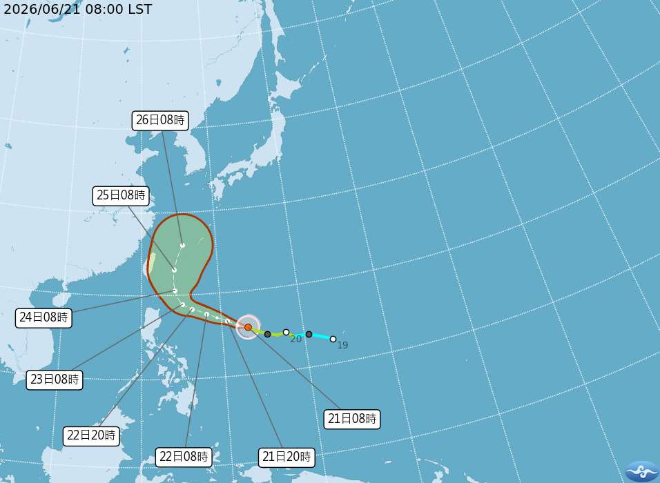 受到輕颱「米克拉」將於24日到26日從台灣東部外海逐漸北上的影響，屆時各地天氣都將轉趨不穩。(圖：中央氣象署)