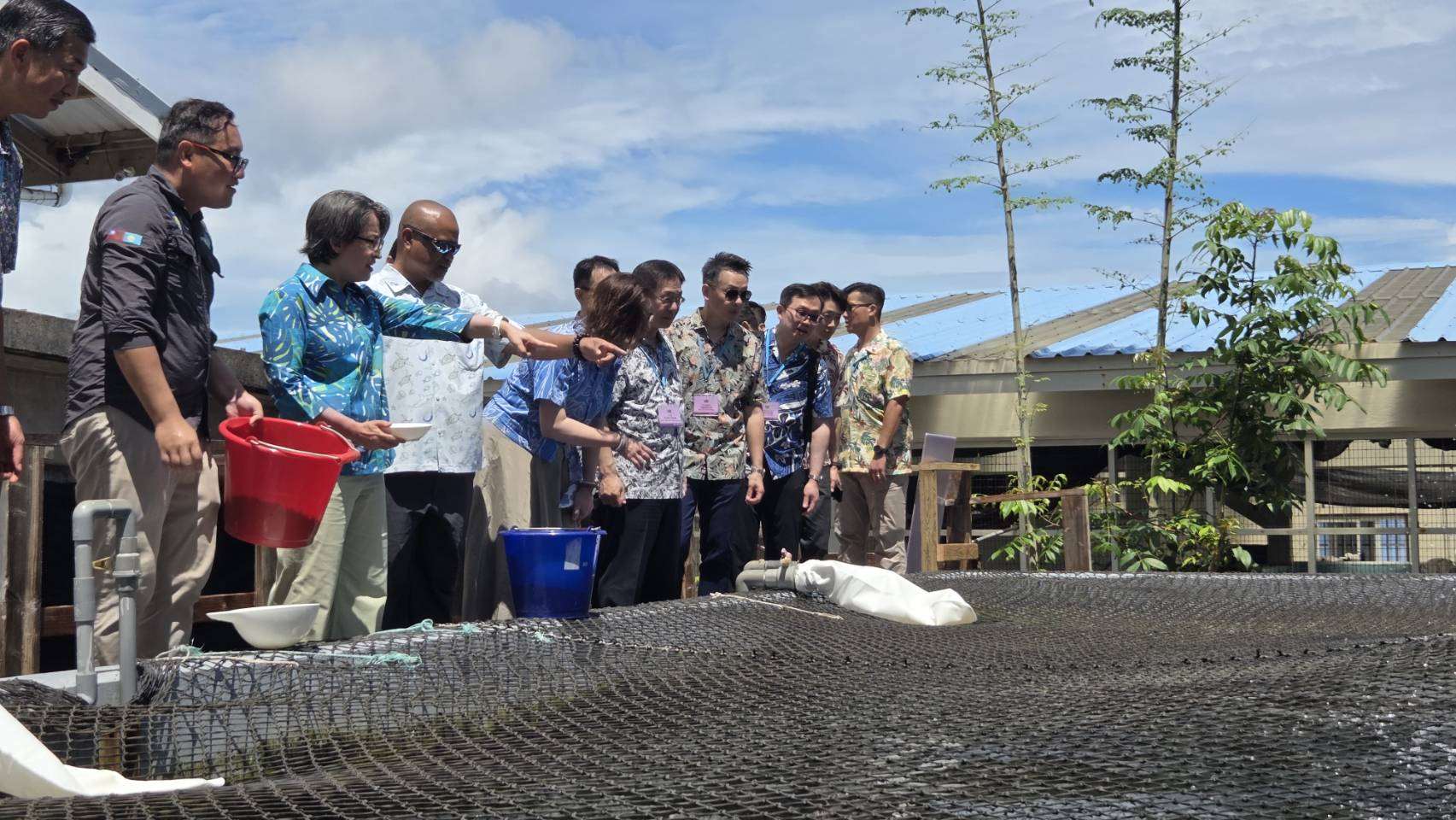 蕭副總統參訪帛琉國家水產中心、虱目魚池。（劉玉秋攝）