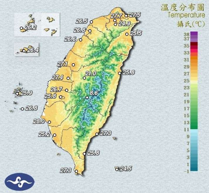 中央氣象署指出，22日天氣和21日類似，在太平洋高壓影響之下，各地晴到多雲，高溫炎熱。氣象署持續發布高溫警訊，慎防熱傷害。(圖:交通部中央氣象署)