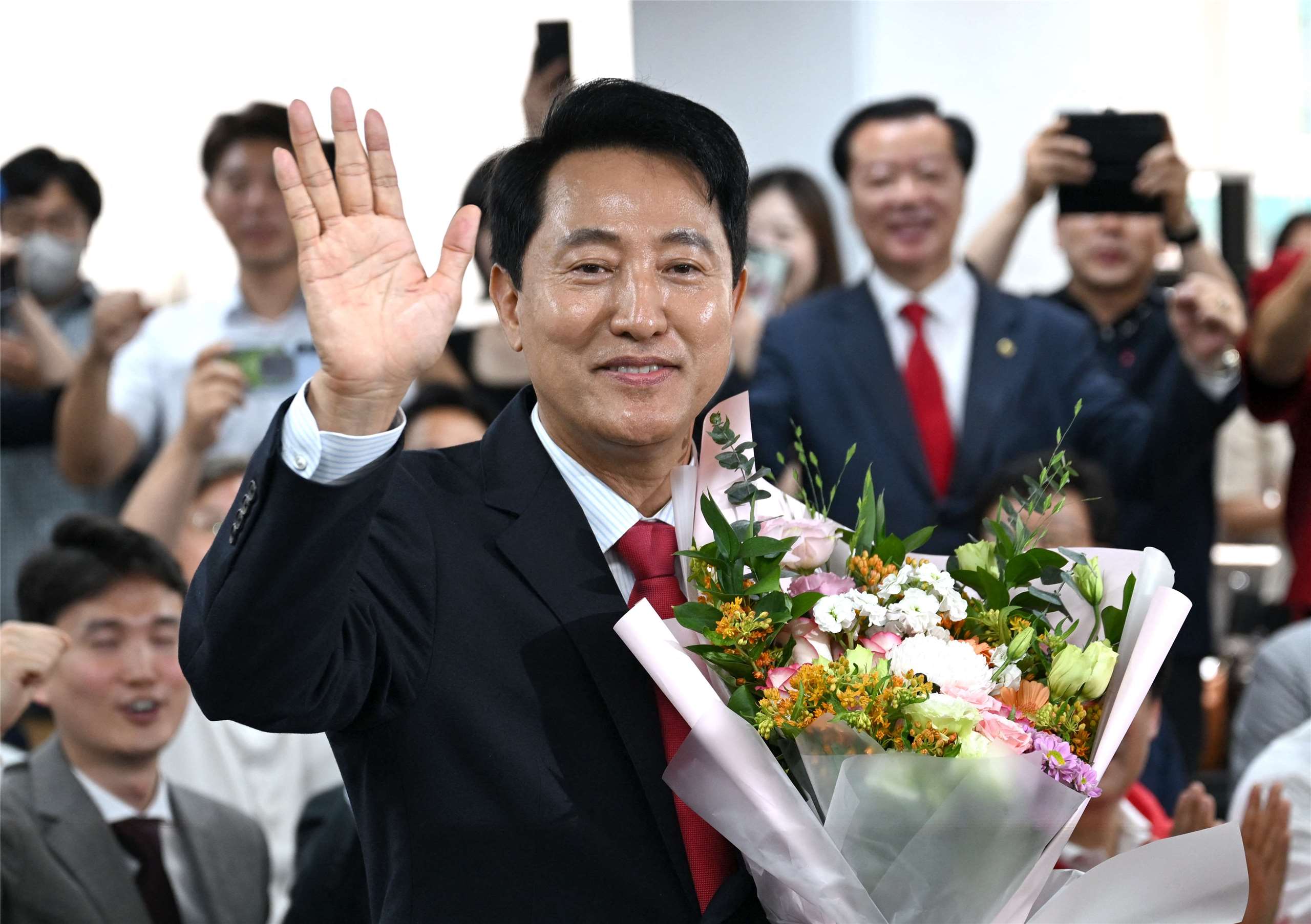 韓國首爾市長選舉結果4日出爐，國民力量吳世勳(圖)當選連任。