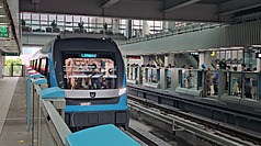 新北捷運三鶯線30日通車，下午2時起開放免費試乘，各站湧現排隊體驗人潮，列車車廂擠入滿滿乘客。
