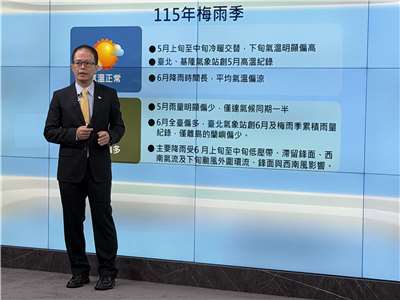 氣象預報中心主任黃椿喜30日回顧今年5-6月的梅雨季表現。(吳琍君攝)