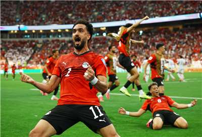 2026年世界盃 G組21日紐西蘭對上埃及，埃及以3:1 取得勝利，也拿下隊史首勝。圖為埃及球員齊科慶祝球隊的第二個進球。(路透社/達志影像)