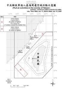 國防部公布自昨天(11日)上午6時至今天(12日)上午6時，共軍在台海周邊活動情況。(國防部提供)