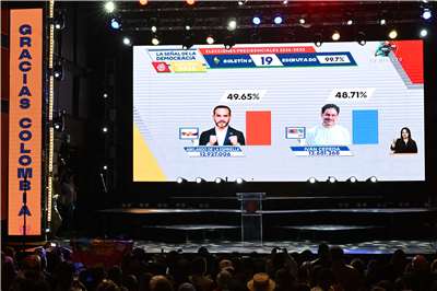 哥倫比亞21日舉行總統決選，極右派候選人艾思普雷雅(Abelardo de la Espriella)以極小差距取得領先。