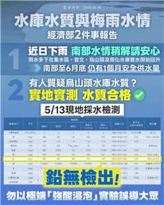 經濟部說明近期南部水庫水量與烏山頭水庫水質議題。(圖：經濟部臉書)