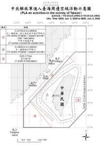 國防部今天(4日)公布自昨天上午6時起至今天上午6時止，共軍在台海周邊活動情況。(國防部提供)
