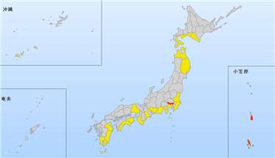 日本氣象廳針對多個縣發布海嘯注意報，範圍擴及茨城縣到沖繩縣的太平洋沿岸，以及伊豆群島、小笠原群島，並預測日本多地今天可能會面臨最高1公尺的海嘯。(圖：日本氣象廳)