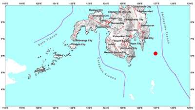 菲律賓南部近海15日發生規模6.6強烈地震，震源深度約86公里，預計不會造成災情。(圖：PHIVOLCS)
