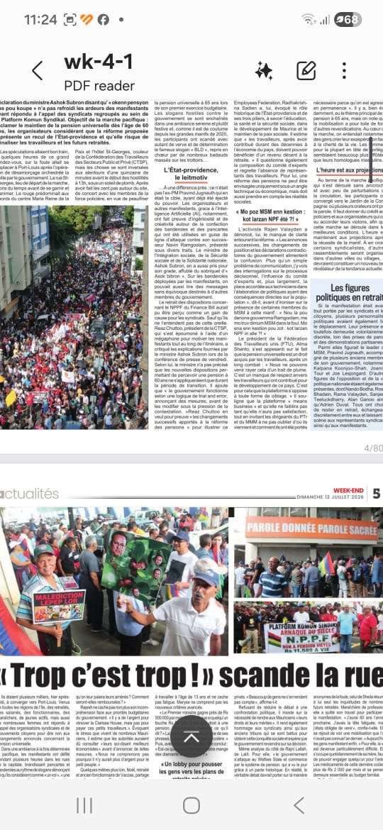 模里西斯聽友侯翠玲提供當地媒體有關示威遊行的報導