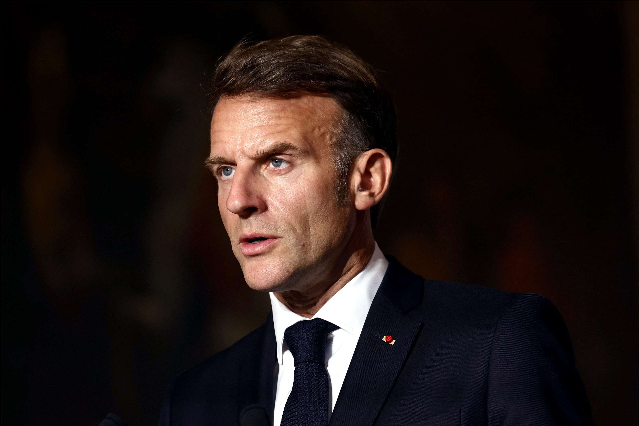 法國總統馬克宏(Emmanuel Macron)13日在志願者聯盟(Coalition of the Willing)第16次會議閉幕時表示，將繼續支持烏克蘭。(AFP)