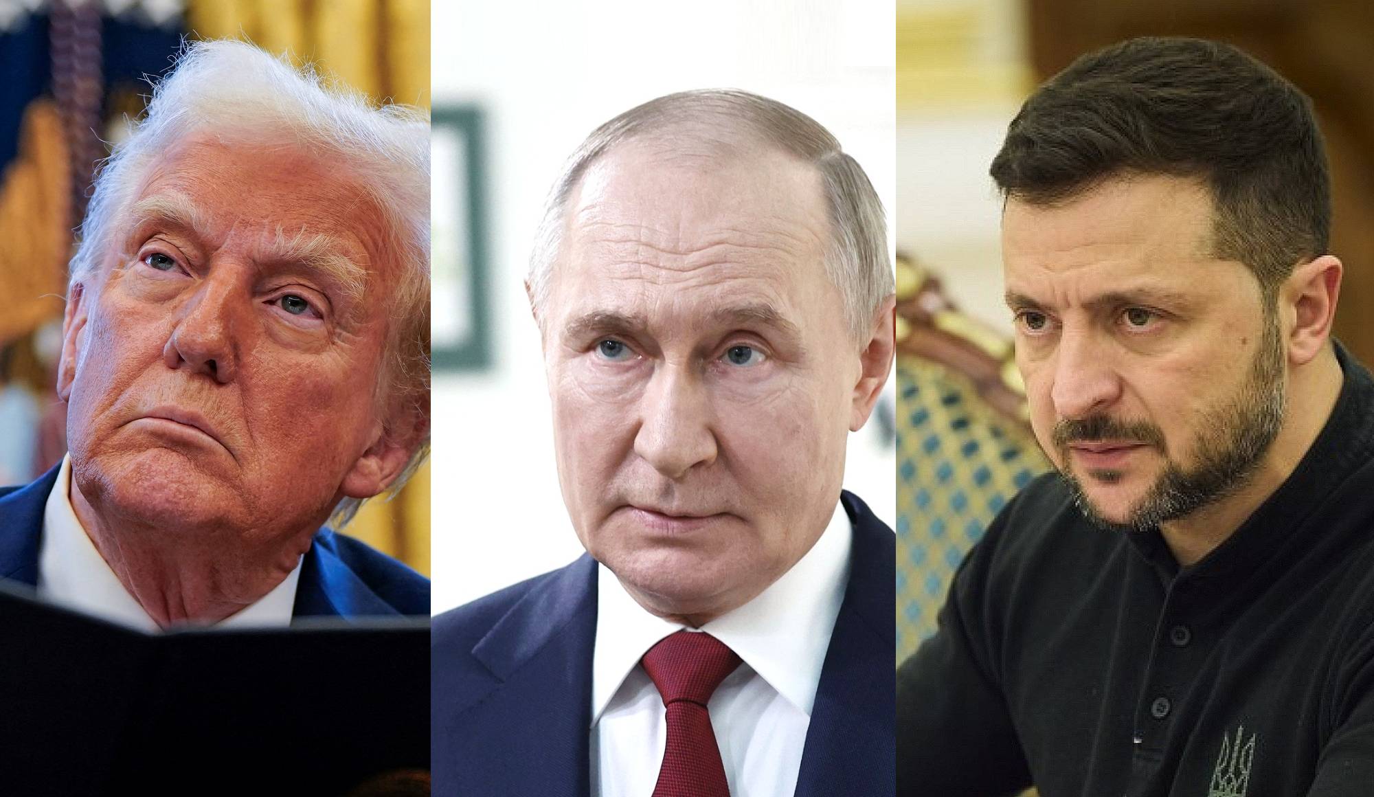 烏克蘭總統澤倫斯基(Volodymyr Zelensky)22日表示，他已經和美國特使魏科夫(Steve Witkoff)及庫許納(Jared Kushner)通話，以便試圖重振結束與俄羅斯戰爭的努力。自從華盛頓的關注焦點轉向中東之後，以美國為首的化解衝突會談就陷入僵局。美國總統川普(Donald Trump)、俄羅斯總統蒲亭(Vladimir Putin)、烏克蘭總統澤倫斯基(Volodymyr Zelensky)。 (路透社/克宮/烏克蘭總統府，Rti合成)