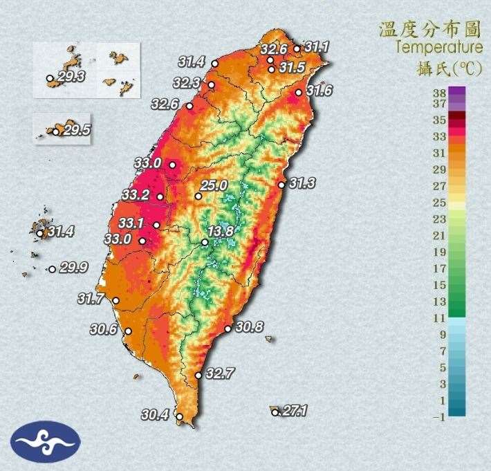 中央氣象署持續發布高溫資訊，台東縣有焚風發生的機率。(圖:交通部中央氣象署)