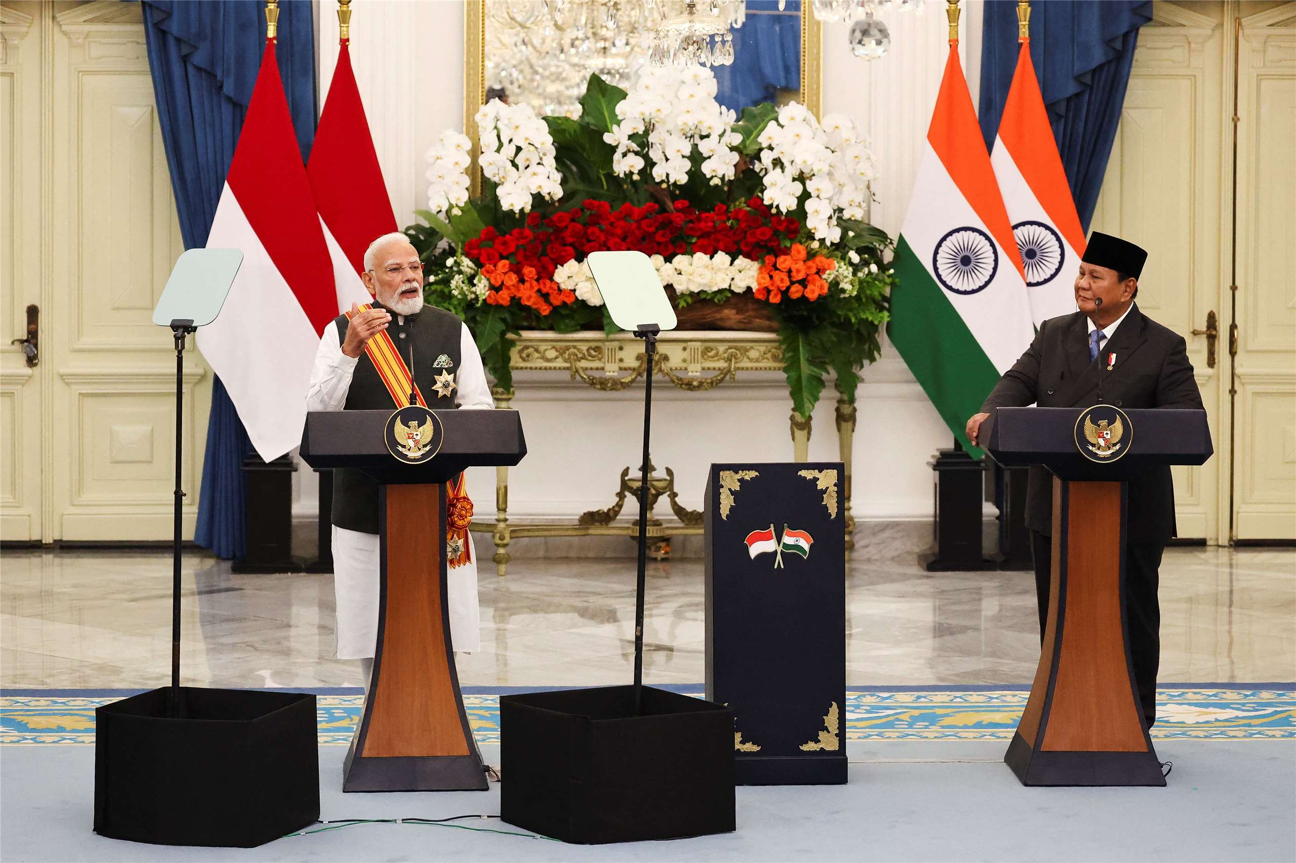 印度總理莫迪(Narendra Modi)今天(7日)會晤印尼總統普拉伯沃(Prabowo Subianto)。(路透社/達志影像)