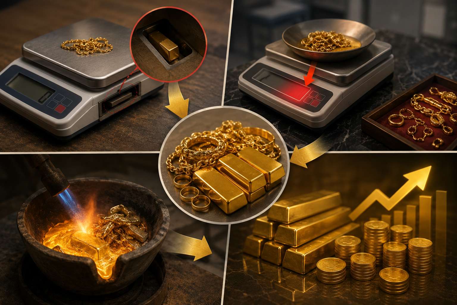 作弊晶片可竄改磅秤顯示數據，其中利潤最高的違規電子秤，是用於黃金、白銀等貴重金屬回收秤重的小型精密克秤。示意圖。(AI生成)