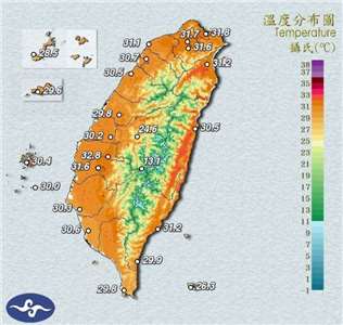 氣象署14日發布高溫資訊，中午前後彰化縣、花蓮縣為橙色燈號，有機會連續出現36度高溫。(圖:交通部中央氣象署)