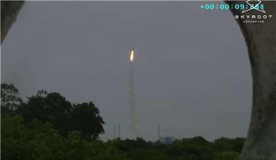 印度航太新創公司 Skyroot Aerospace 18日發射了該公司首枚自主研發的軌道火箭。(圖翻攝FB@Skyroot Aerospace)