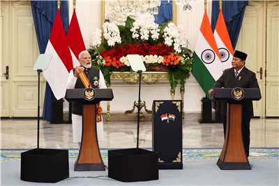 印度總理莫迪(Narendra Modi)今天(7日)會晤印尼總統普拉伯沃(Prabowo Subianto)。(路透社/達志影像)