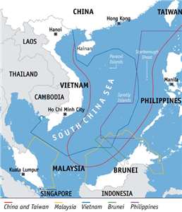 南海海域的各種主權主張。(維基百科)