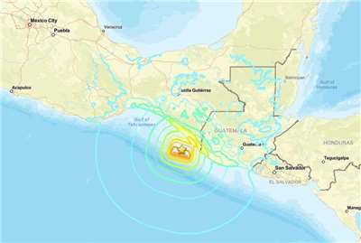 墨西哥南部及中美洲部分地區17日發生規模7.3強震。 (圖:USGS)