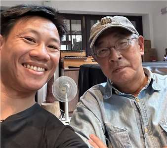 香港人權陣線發起人赴湯(左)說，他到台灣後，「老闆」林榮基(右)始終很照顧他。(赴湯提供)
