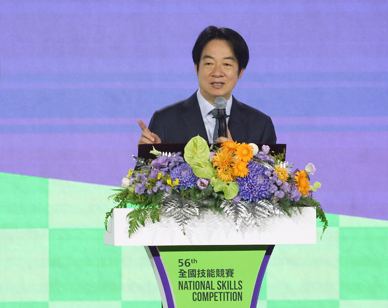 賴總統2日出席全國技能競賽閉幕典禮，恭喜所有得獎選手，期待能用技能成就夢想，用專業壯大台灣。