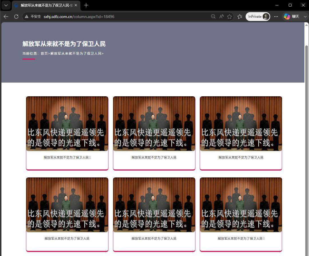 網路異議帳號「匿名者64」(Anonymous 64)1日在社群平台X宣布攻陷「安徽省海軍青少年航空學校」、「陝西省海軍青少年航空學校」兩個中共軍方相關網站，並將首頁換上批判內容。(翻攝X@64anonymous799)