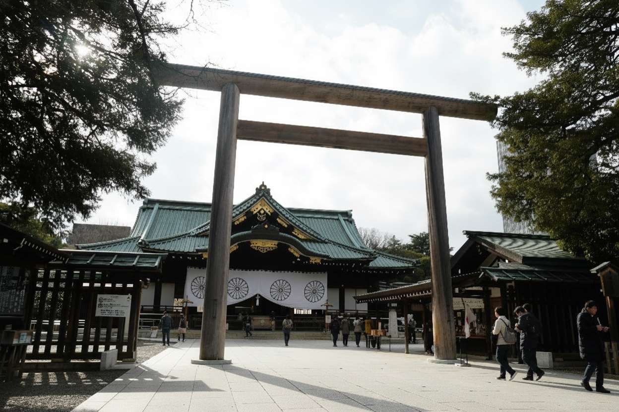 日本自民黨人士透露，自民黨幹事長鈴木俊一等幹部，正協調於15日「終戰紀念日」集體參拜靖國神社，引發外界關注。圖為位於東京千代田區的靖國神社。(陳文蔚 攝)