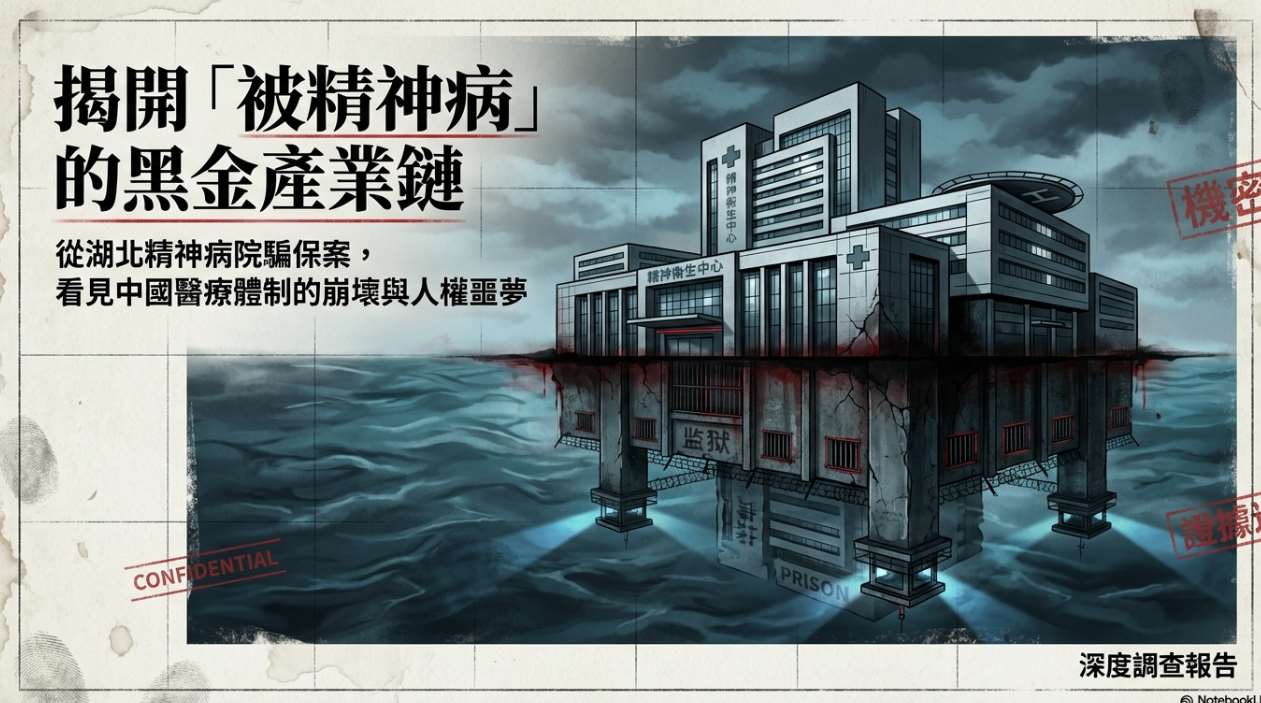 中媒爆料精神病院涉嫌騙保 揭「被精神病」背後的黑金產業鏈(AI生成圖)