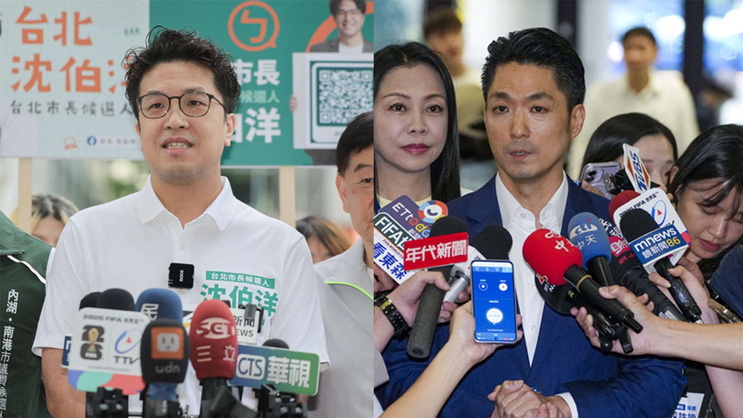 民進黨台北市長參選人沈伯洋(左)和台北市長蔣萬安(右)針對市政問題再度交鋒 。資料合成圖。(圖：中央社)