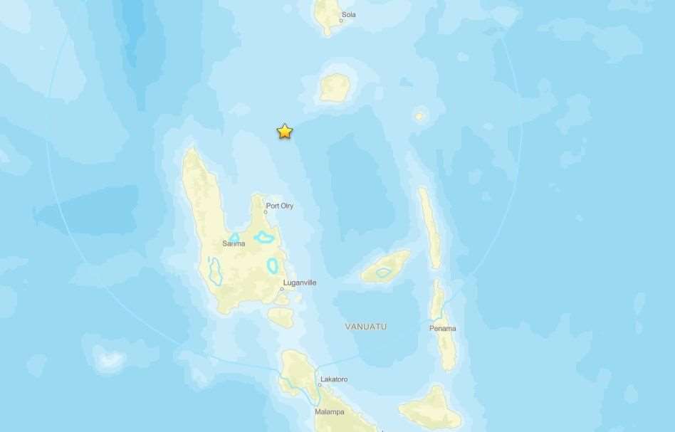 萬那杜外海16日發生規模6.1地震，目前尚無災情傳出。(圖:USGS)