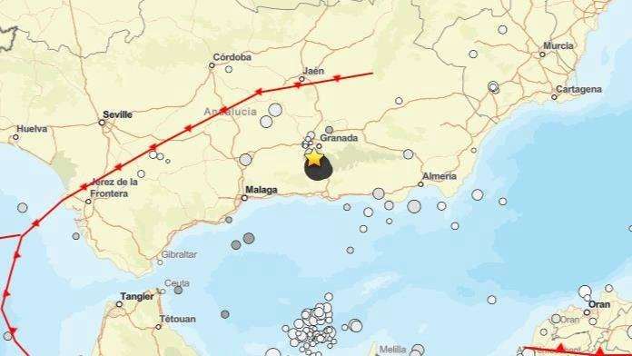 西班牙南部城市格拉納達(Granada)15日凌晨發生規模5地震。(USGS官網)