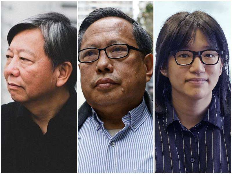 香港高等法院原訟法庭21日裁定支聯會、李卓人(圖左)與鄒幸彤(圖右)觸犯《香港國安法》下「煽動他人顛覆國家政權」罪名成立，何俊仁(圖中)則在開審首日認罪，但該案的審理卻暴露國安法指定法官不諳中共黨史。(合成圖、美聯社/達志影像)